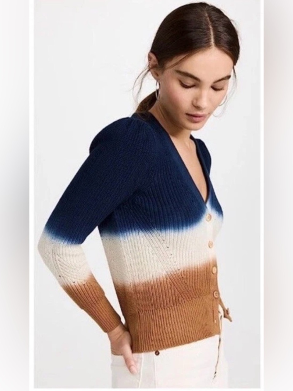 Veronica Beard Parula Dip Dye Puff Sleeve V-Neck Cardigan. Size S.